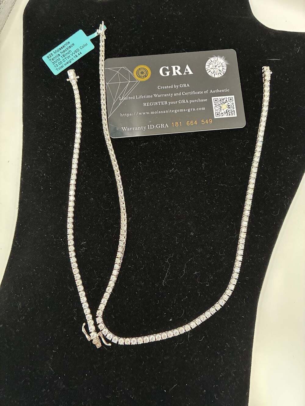GRA Certified 925 Moissanite Tennis Necklace 16 Inch and bracelet
